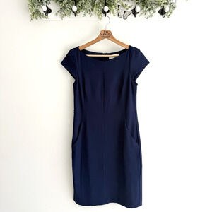 M.M. Lafleur The Ashley sheath Dress Blue Short Cap Sleeves Zip Size 8 113040